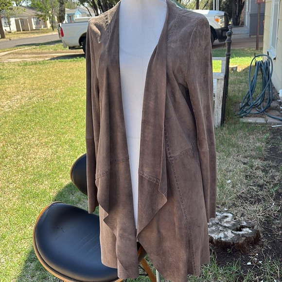 As By Df Jackets & Blazers - AS by DF Suede Leather Cascade Fold Collar Midi Length Coat Jacket
